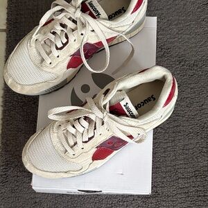 Saucony Cream and Red Athletic Shoes